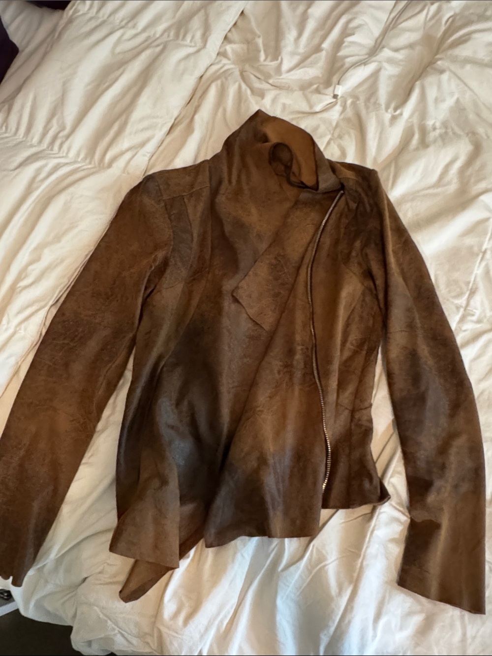 Zara Brown faux Suede Asymmetrical Zip Leather Jacket